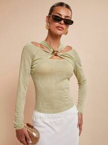 COSMINA Women Stylish Solid Color Textured Hollow Out Blouse