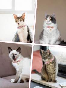 Cat Collar Detached, Cat Collar With Pearl Pendant Quick Release Clasp Pink Bow Adjustable Baby Kitten Collar Polyester White Bead Cat Buckle Adjustable With Flower Decoration Cat Collar Pet Necklace Dog Collar Is Suitable For Fashion Pet Cats And Dogs