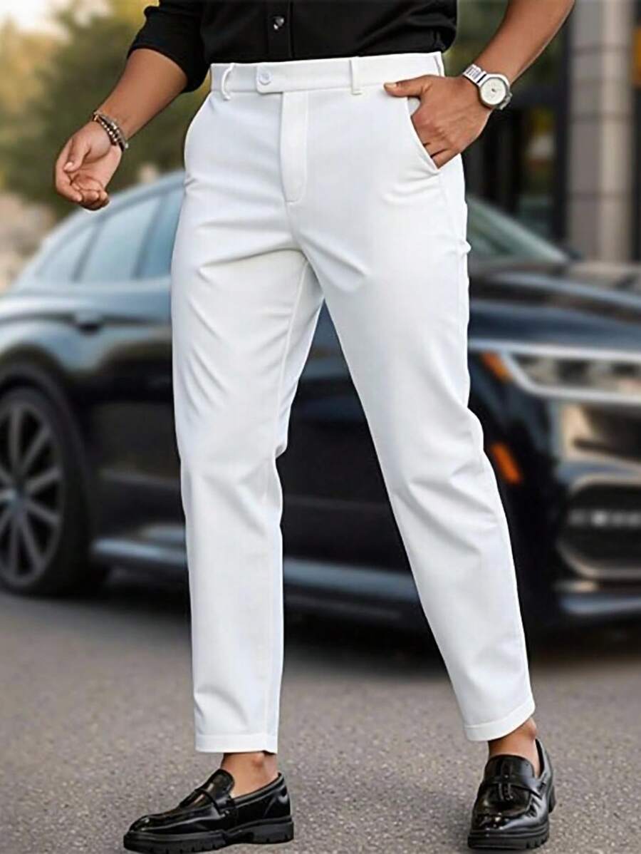 Manfinity Mode 男士休闲百搭纯色锥形西装白裤 - 白色 - 查看 1