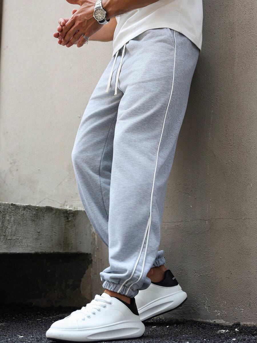 Manfinity Homme Men's Casual Versatile Drawstring Waist Tapered Sweatpants - Grey - View 1
