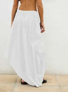 COUREZ 不对称褶皱长裙 / 女士夏季穿搭 Y2K 夏季下装 夏季外出穿搭 100%纯棉 - 白色 - 查看 4