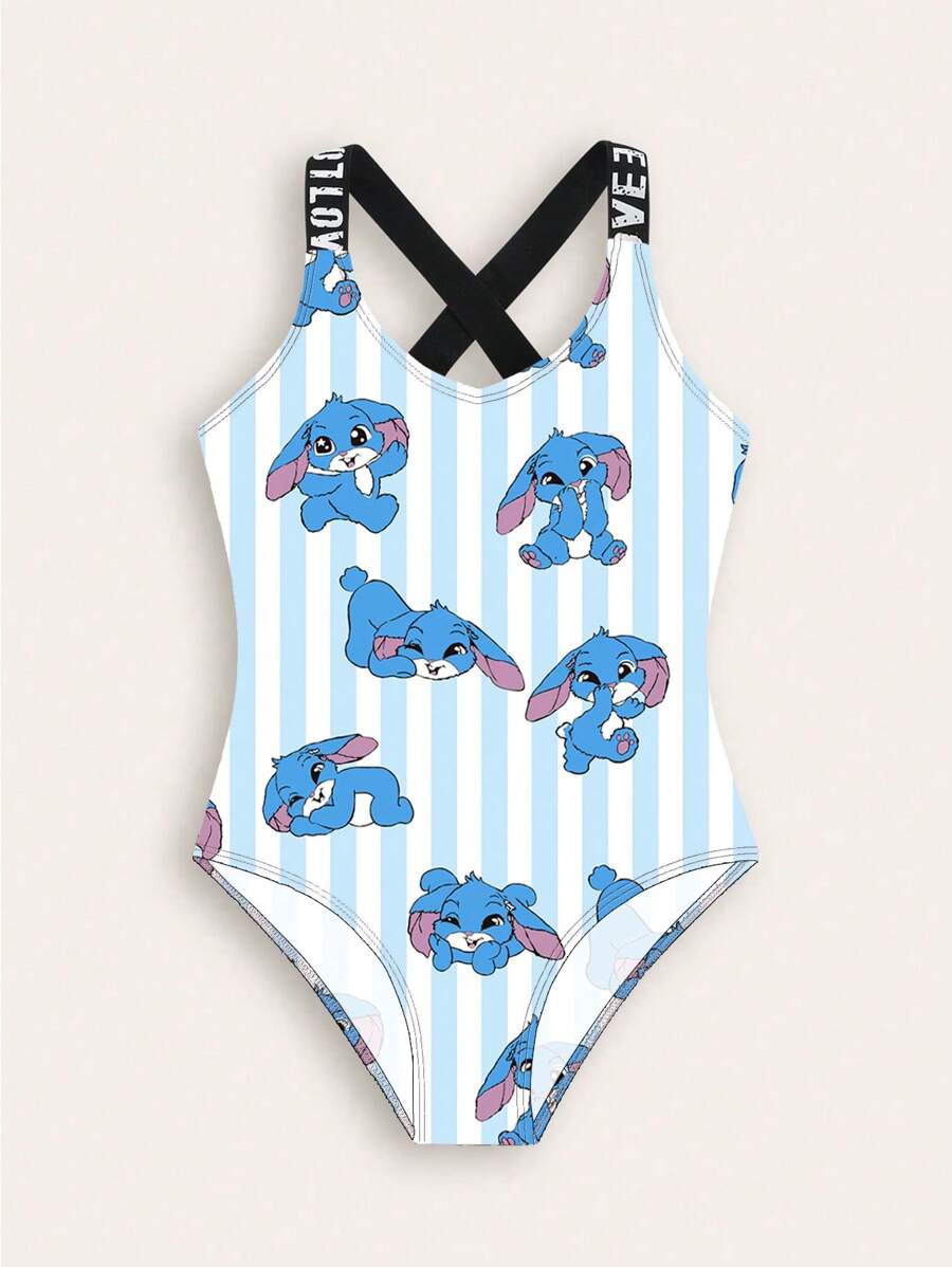 SHEIN GraphicGems 1pc Girls Cartoon Printed One-Piece Swimsuit Summer Holiday - Multicolor - View 1