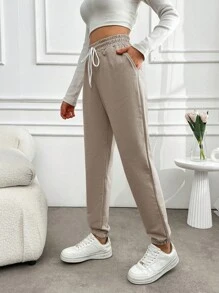 RueChic Của phụ nữ Màu thuần Eo dây rút Quần thể thao - Màu nâu  Mocha - Xem 5