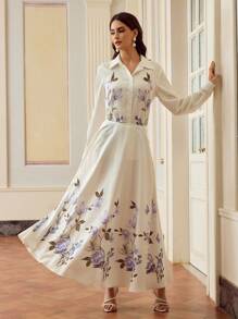ZEYLAH Women Solid Color Minimalist Daily Wear Long Sleeve Printed Top And Skirt Set, Elegant - Multicolor - View 6