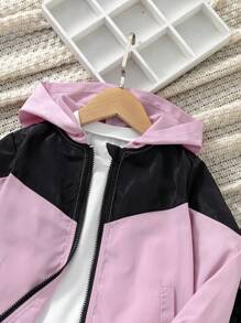 女童拼色拉链连帽夹克和裤子运动服套装 - 彩色 - 查看 5