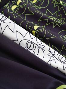 Rick and Morty X SHEIN 3pcs/Pack Men's Black & White Cartoon Character Rick Face Print Letter Tape Waist Contrast Stitch Boxer Briefs - Black - View 6