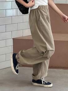 Dazy Kids Pantaloni larghi con pieghe e tasche, casual e comodi, adatti per ragazze adolescenti, versatili
