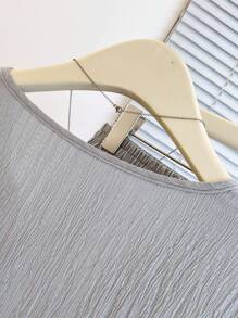 2pcs Women's Solid Color Drop Shoulder Long Sleeve Button Half Placket Top And Shorts Set