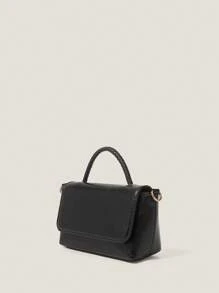Muvela Bolso de mano de mujer, de unicolor, minimalista, multifuncional, práctico - Negro - Ver 2