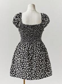 Sunspun 时尚迷你碎花荷叶袖 A 字连衣裙，休闲适合海滩、度假和日常穿着 - 彩色 - 查看 2