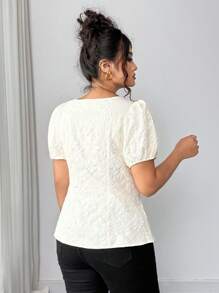 Elenzga Elegante, gemusterte Blusen in Große Größen für Frauen mit Puffärmeln