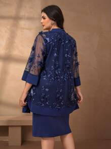 Chikora Damen Große Größen 2-teiliges Set, Sommer eleganter weißer bestickter Cardigan Hemd und langer Rock 2-teiliges Outfit, geeignet für Outdoor, Arbeitsplatz Sommeroutfits