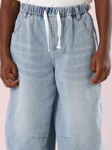 SUMWON Lässige, weite Jeans im Barrel-Fit für Jugendliche, baggy Stil, bequeme Freizeithose aus Denim mit elastischem Bund, Streetwear Mode für Herbst und Winter