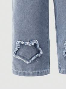 Young Boy Star Washed Denim Long Pants, Casual And Everyday Wear - Blue - View 5