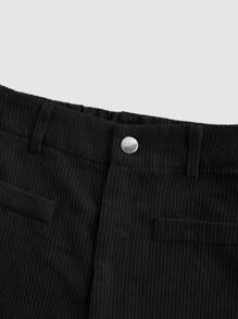 Hourglow Quần nhung kẻ sọc đơn giản cổ điển màu trơn cỡ lớn cho nữ, quần kaki cho nữ, quần ống rộng cho nữ - màu đen - Xem 3