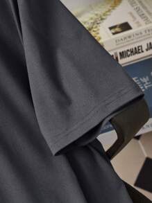 Manfinity Homme Men's Casual Seagull Print Round Neck Short Sleeve T-Shirt, Summer - Dark Grey - View 4