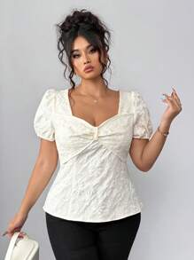 Elenzga Elegante, gemusterte Blusen in Große Größen für Frauen mit Puffärmeln