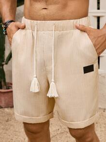 Manfinity RSRT Men's Casual Vacation Print Drawstring Waist Shorts - Beige - View 3