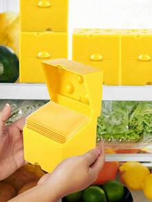 1 Piece Of Cheese Slice Storage Container With Flip Cover, Shaped Like A Plastic Butter Block, Cheese Slice Shaped Holder, Cheese Slice Freshness Box Refrigerator Storage Shelf Flip Cover, For Refrigerator Food, Kitchen, And Camping Supplies - Yellow - View 2