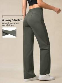 OutZeal 女士运动裤 日常休闲 凉爽触感 弹力阔腿带拉链口袋 - 軍綠色 - 查看 3