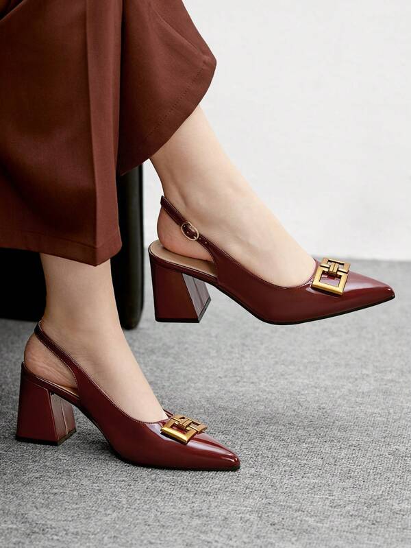 CUCCOO BIZCHIC Women's Classic Simple Burgundy Peep Toe Chunky Heels, Versatile For Commuting, Dating, Party, Holiday, Wedding