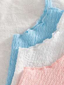 SHEIN Playful Pals 3pcs Baby Girls' Comfortable & Versatile Solid Color Knit Camisole Bodysuit Set, For Spring And Summer - Multicolor - View 5