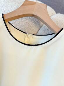 Franclia 女士优雅黑白撞色无袖装饰口袋可爱中长连衣裙，适合通勤