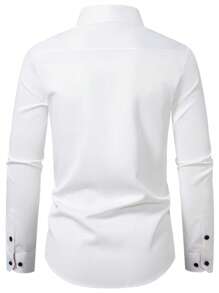 Calvornis Chemise décontractée de navette à blocs de couleurs et patchwork pour hommes. Chemise habillée pour hommes en rouge et blanc. Chemise habillée avec bordure rouge, pour l'automne - Blanc - Voir 2