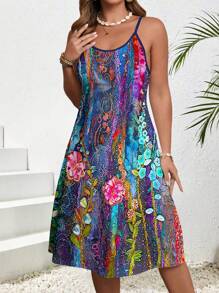 Breezaya Vestido de camiseta floral casual de talla grande para mujeres, vestidos de tirantes finos, ropa de verano para mujeres y atuendos de playa para mujeres