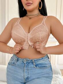1pc Plus Size Front Open Wireless Bra - Apricot - View 8