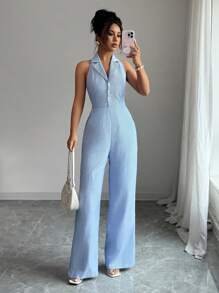 Elenzga Women's Sexy Striped Backless Halter Jumpsuit For Summer