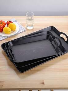 带把手的餐盘，多用途塑料托盘，长方形防滑装饰食品托盘，适用于餐厅、早餐台、派对厨房 - 黑色 - 查看 8