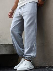 Manfinity Homme Men's Casual Versatile Drawstring Waist Tapered Sweatpants - Grey - View 3