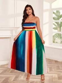 Bellastra Große Größen Regenbogen-plissiertes trägerloses Kleid - Verschiedenfarbig - Übersicht 3