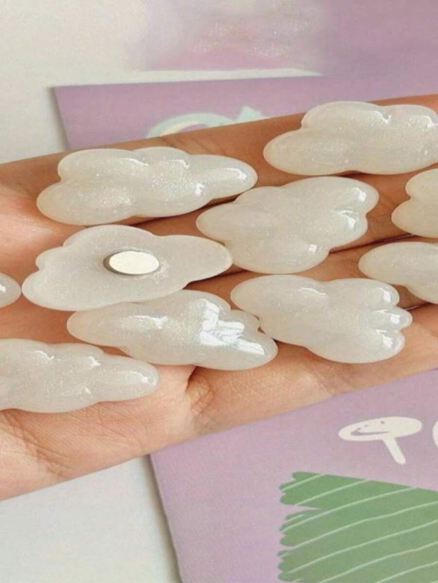 10pcs White Cloud Shape Magnetic Resin Fridge Magnets3D Triangle Design, Creative Home Office Decor,Whiteboard Magnets,Kitchen & Office Supplies, PlasticMaterial, Home Decor Gift Ldea.Applicable For Office,Kitchen,Whiteboard, Food Storage Room, And Dishwasher-Perfect - Multicolor - View 1