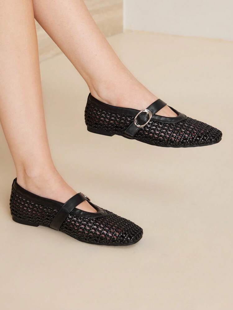 SQUARE TOE WOVEN BALLET FLATS MARY JANE SHOES FOR CHRISTMAS SPRING SHOES