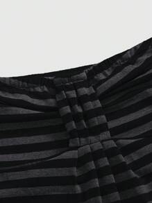 ROMWE Goth Spring|Summer Carnival Party Casual Black Plus Size Y2K Retro Striped Fitted Cropped Camisole Tops, Suitable For Music Festivals - Dark Grey - View 3