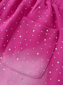 ROMWE MEN Men's Street Life Drawstring Waist Pockets Rhinestone Drizzle  Print Shorts - Hot Pink - View 6