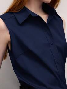 BizChic Áo sơ mi nữ không tay, màu xanh hải quân, chất liệu cotton, cổ ve lật, cài khuy đơn, kiểu dáng hiện đại, thanh lịch, phù hợp cho công sở, đi làm hàng ngày, mang phong cách lãng mạn thập niên 90, thích hợp cho Giáng sinh, Năm mới, Ngày Valentine, Tiệc tùng, Đi biển, Lễ tốt nghiệp, Thời trang, Lễ hội, Kỳ nghỉ, Phong cách lãng mạn cơ bản, Thích hợp cho khách dự đám cưới, chủ nhà, Đi chơi, Hẹn hò, Tiệc tùng, Buổi hòa nhạc, Biểu diễn sân khấu, Bữa ăn sáng muộn, Sân bay, Đa năng. - Màu xanh hải quân - Xem 7
