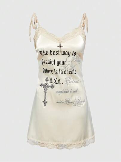 ROMWE Avant Women Angel Cross Printed Satin Mini Dress