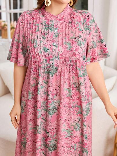 Lacomfia 大码花卉印花休闲通勤连衣裙