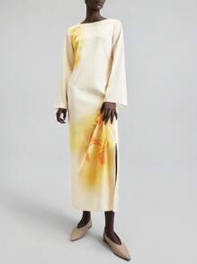 Ontre 2025 Autumn/Winter Seasonal Dress, Floral Print Long Sleeve Dress, Elegant Acetate Gown