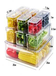 SHEIN 冰箱整理器，可堆叠冰箱整理箱，带盖，水果储存容器，用于储存透明食物、饮料、蔬菜透明塑料冰箱整理器工具储存 - 彩色 - 查看 3