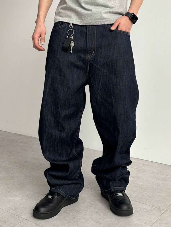 DAZY Marineblaue Jeans für Herren mit weitem Bein und Taschen für Frühling/Sommer
