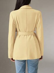 Heiryn Áo khoác blazer nữ tay dài ve áo màu trơn thắt nút bên hông, trở lại trường vào mùa thu/đông - Màu vàng - Xem 3