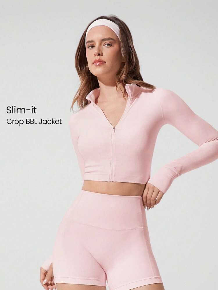 FeatherFit™ Studio Stamina Swea -Wicking Slim Fit Long Sleeve Thumbholes Cropped Zip Active Jacket Low Impact Yoga Pilates Studio Daily Casual Wear