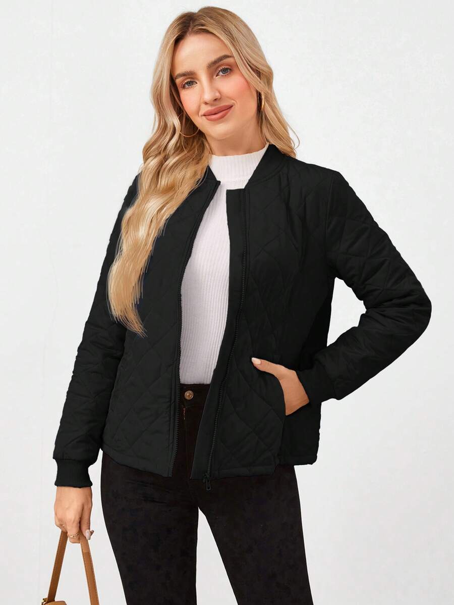 Wildy 女士休闲纯色菱形格纹飞行夹克秋冬季款