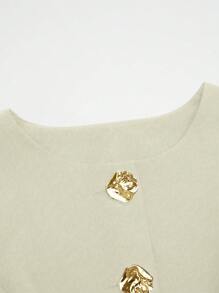 Sweetra Camisa de manga corta con cuello cubierto y bolsillo con botones en tallas grandes - Albaricoque - Ver 5