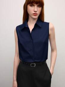 BizChic Áo sơ mi nữ không tay, màu xanh hải quân, chất liệu cotton, cổ ve lật, cài khuy đơn, kiểu dáng hiện đại, thanh lịch, phù hợp cho công sở, đi làm hàng ngày, mang phong cách lãng mạn thập niên 90, thích hợp cho Giáng sinh, Năm mới, Ngày Valentine, Tiệc tùng, Đi biển, Lễ tốt nghiệp, Thời trang, Lễ hội, Kỳ nghỉ, Phong cách lãng mạn cơ bản, Thích hợp cho khách dự đám cưới, chủ nhà, Đi chơi, Hẹn hò, Tiệc tùng, Buổi hòa nhạc, Biểu diễn sân khấu, Bữa ăn sáng muộn, Sân bay, Đa năng. - Màu xanh hải quân - Xem 6