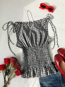 Comfortcana Plus Size Black And White Plaid Casual Women Tank Top